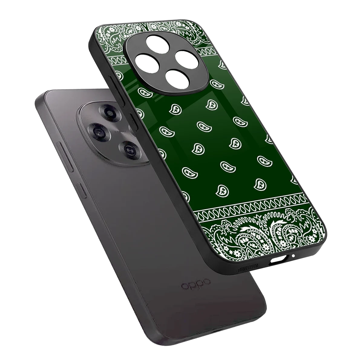 Paisley Green sleek oppo f31 pro 5g cover with tempered glass back and TPU edges