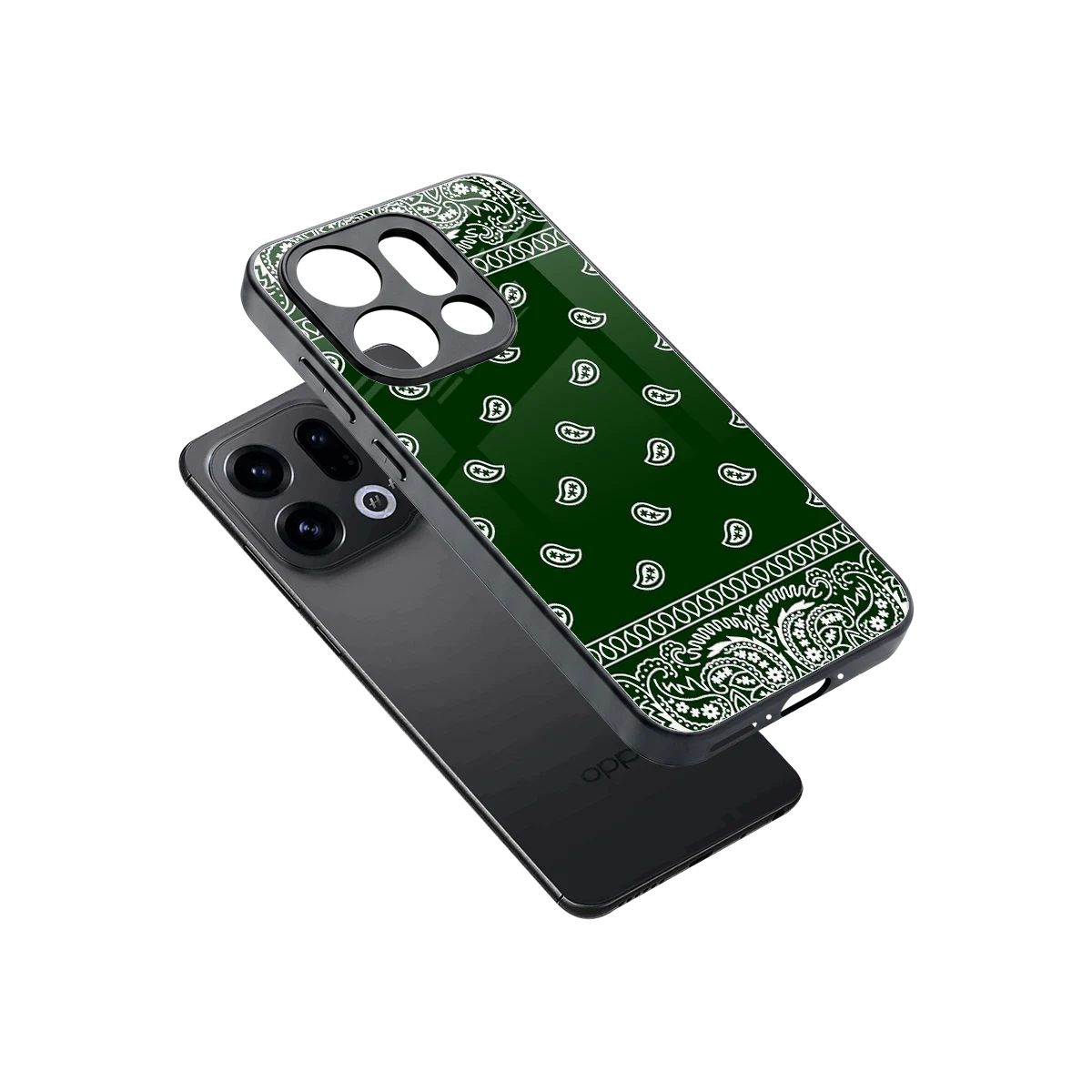 Paisley Green sleek oppo find x9 cover with tempered glass back and TPU edges