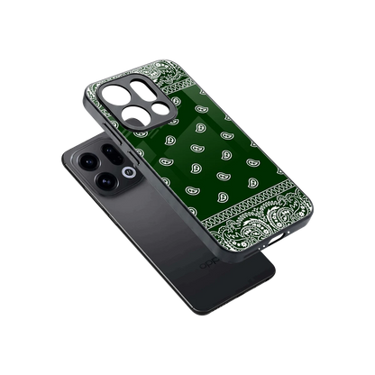 Paisley Green sleek oppo find x9 cover with tempered glass back and TPU edges