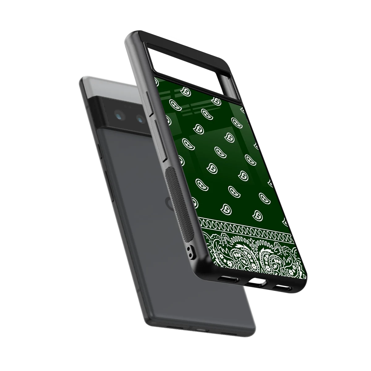Paisley Green sleek google pixel 6 pro cover with tempered glass back and TPU edges