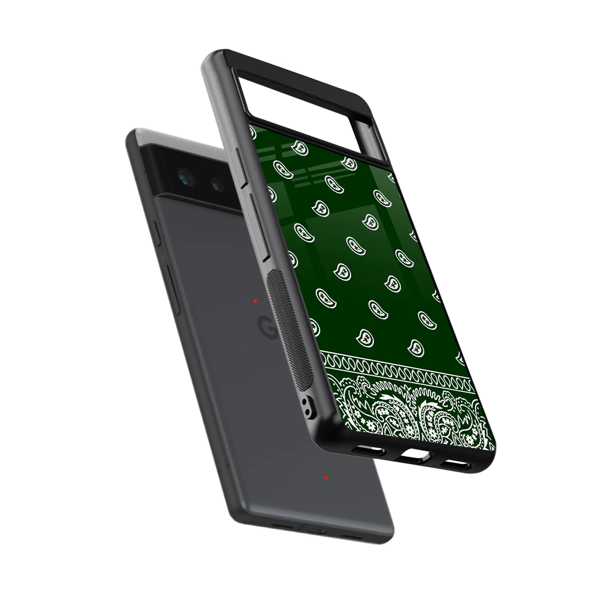 Paisley Green sleek google pixel 6a cover with tempered glass back and TPU edges