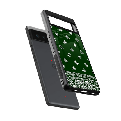 Paisley Green sleek google pixel 6a cover with tempered glass back and TPU edges