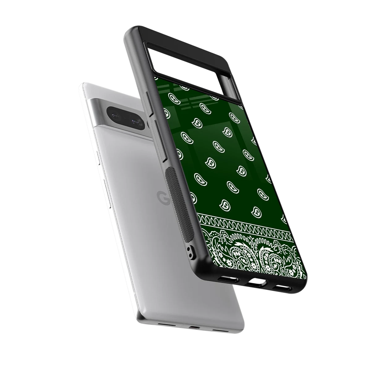 Paisley Green sleek google pixel 7 pro cover with tempered glass back and TPU edges