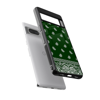 Paisley Green sleek google pixel 7 pro cover with tempered glass back and TPU edges