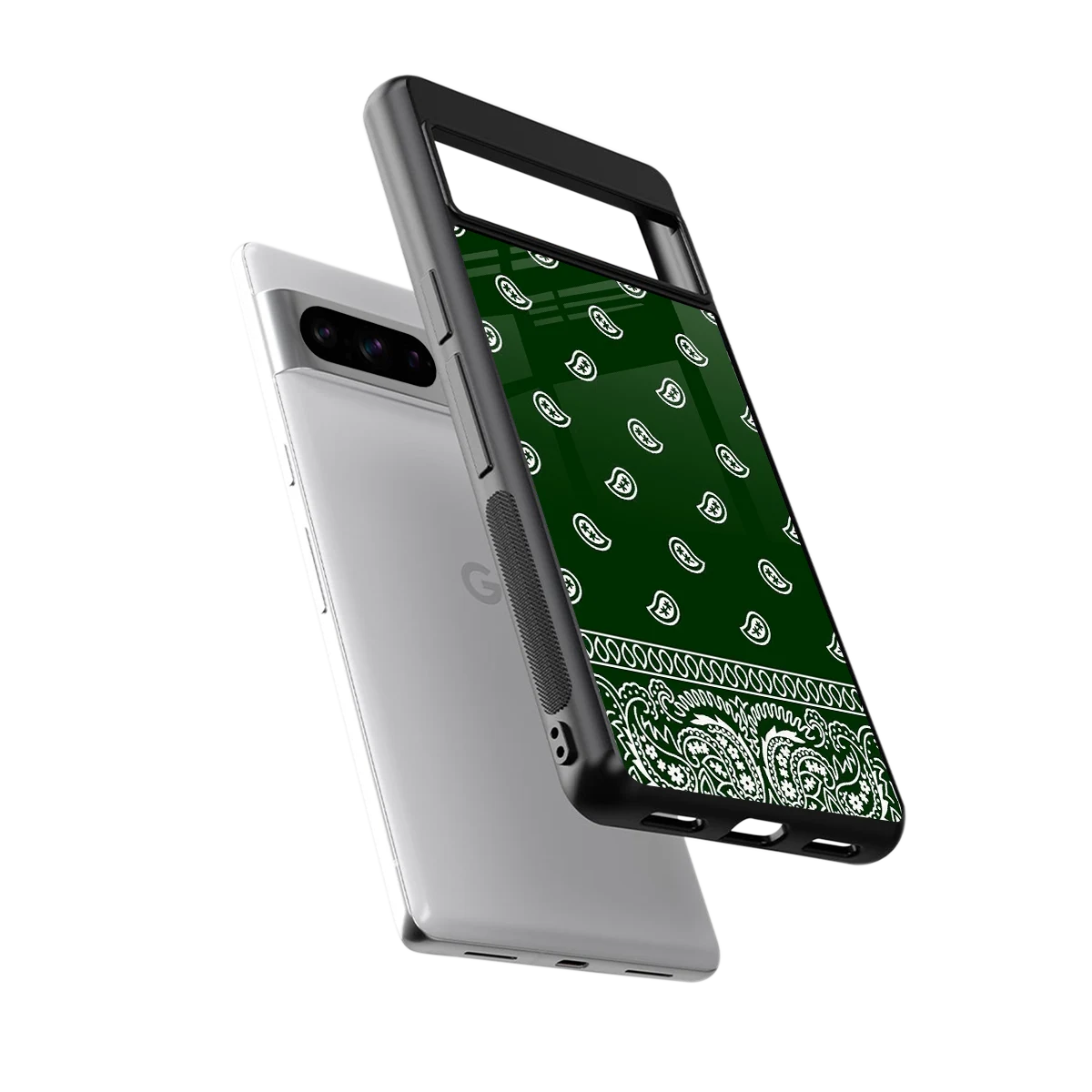 Paisley Green sleek google pixel 8 pro cover with tempered glass back and TPU edges
