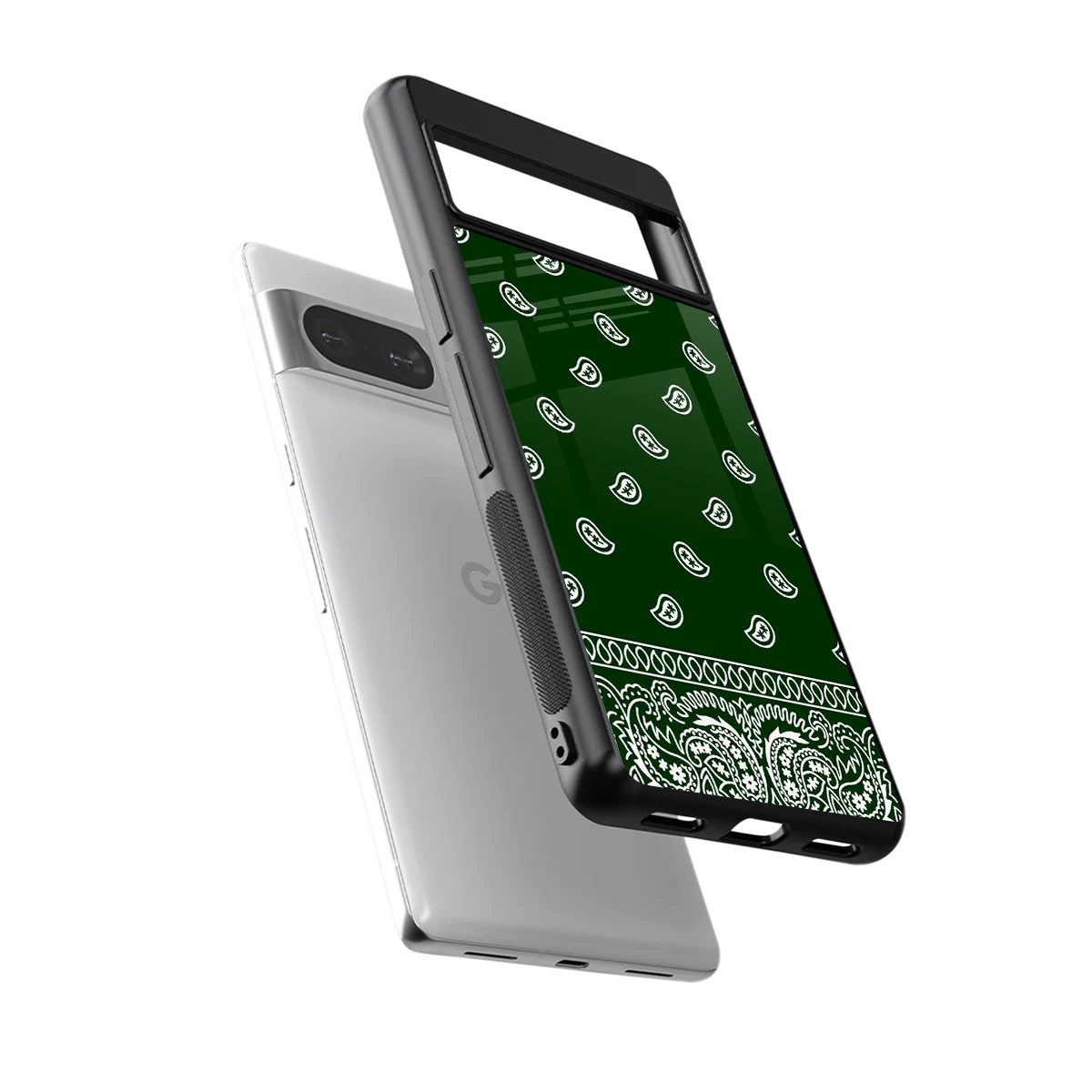 Paisley Green sleek google pixel 8 cover with tempered glass back and TPU edges