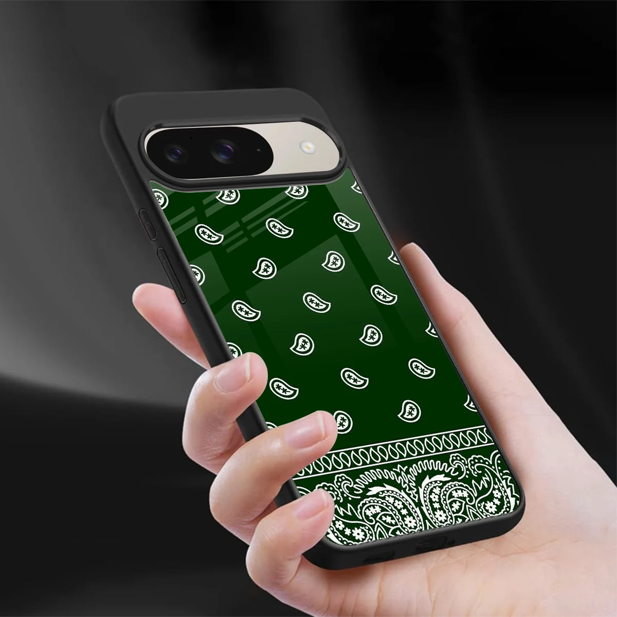 Paisley Green sleek google pixel 9 cover with tempered glass back and TPU edges