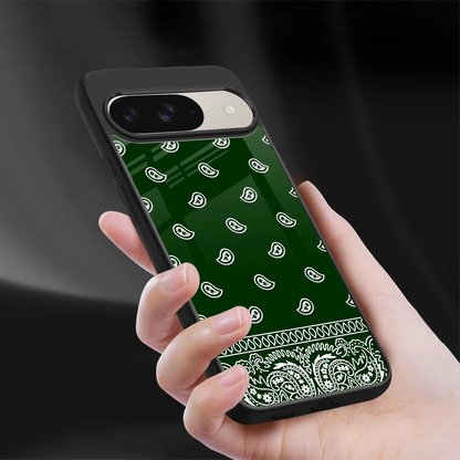 Paisley Green sleek google pixel 9 cover with tempered glass back and TPU edges