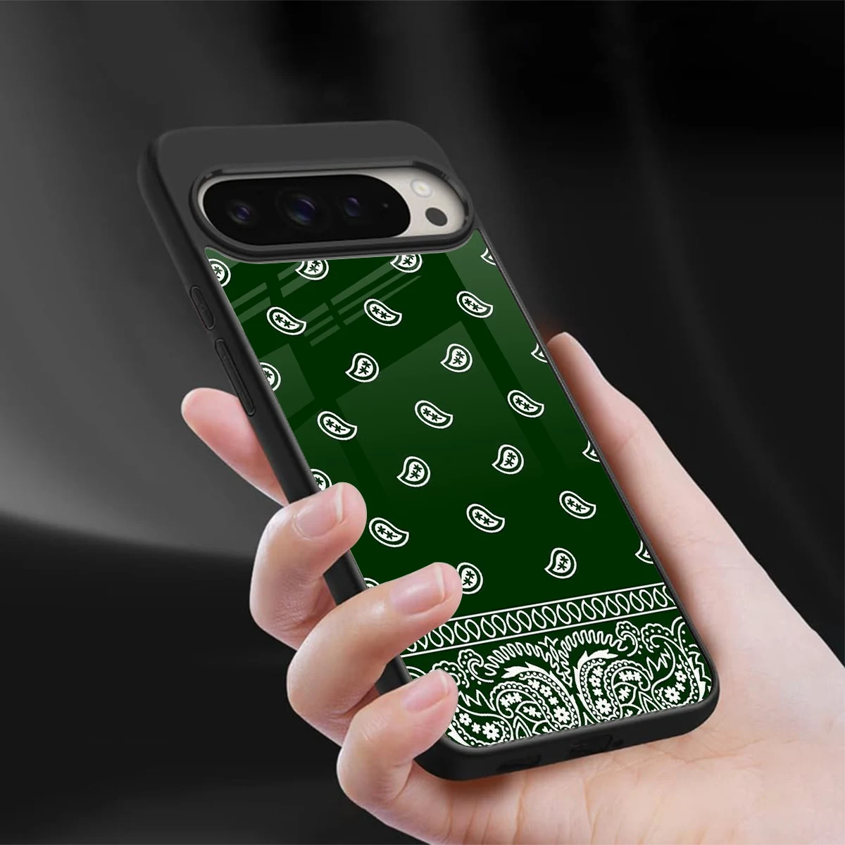 Paisley Green sleek google pixel 9 pro cover with tempered glass back and TPU edges