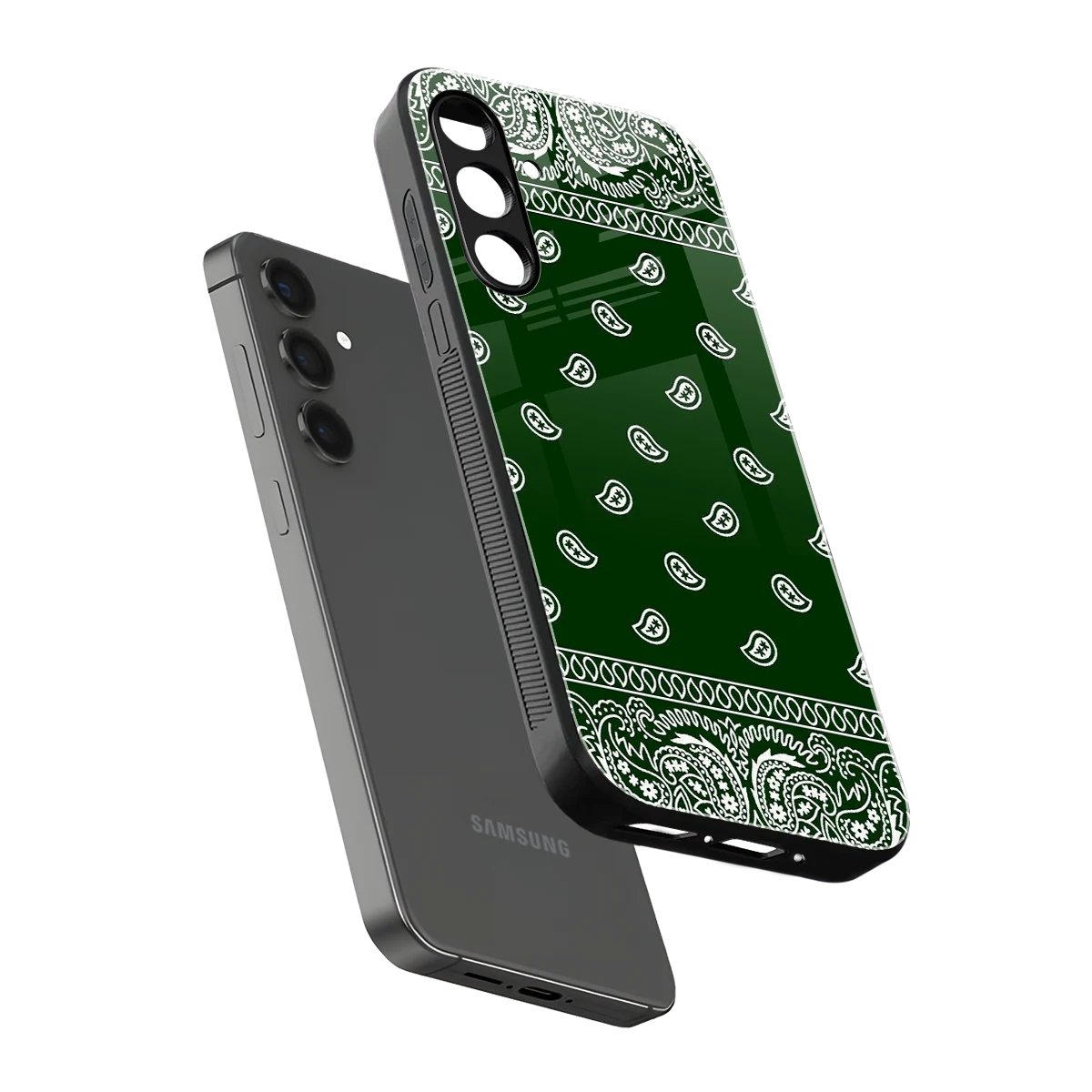 Paisley Green sleek samsung galaxy m35 5g cover with tempered glass back and TPU edges
