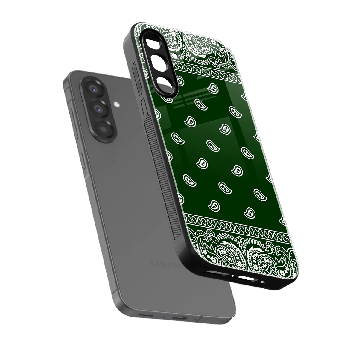 Paisley Green sleek samsung galaxy a37 5g cover with tempered glass back and TPU edges