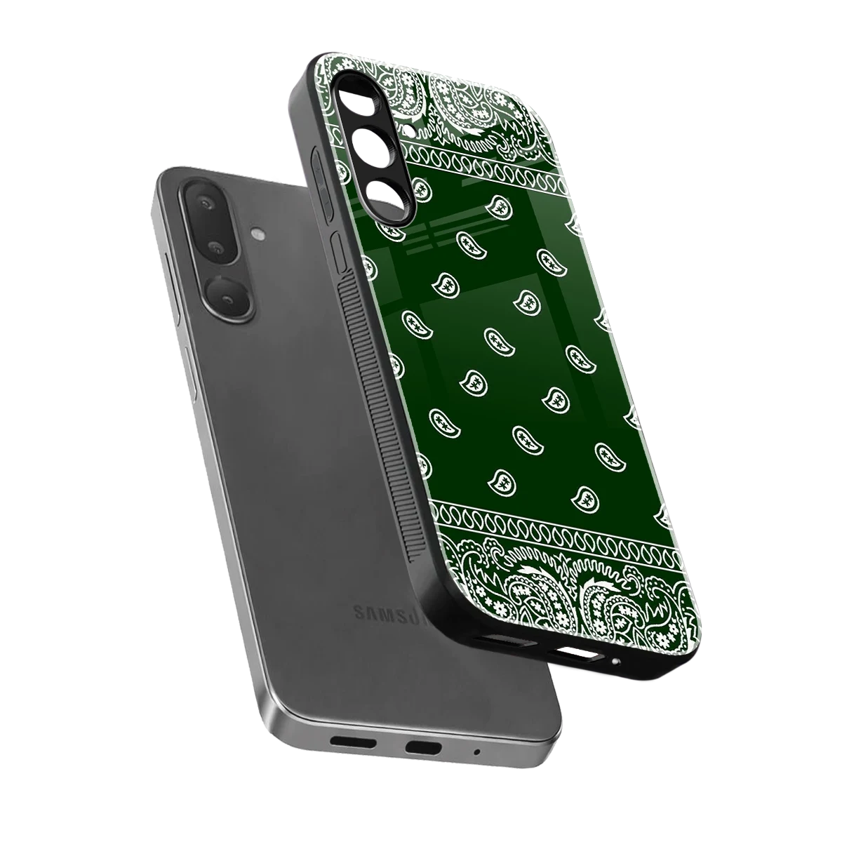 Paisley Green sleek samsung galaxy m56 5g cover with tempered glass back and TPU edges