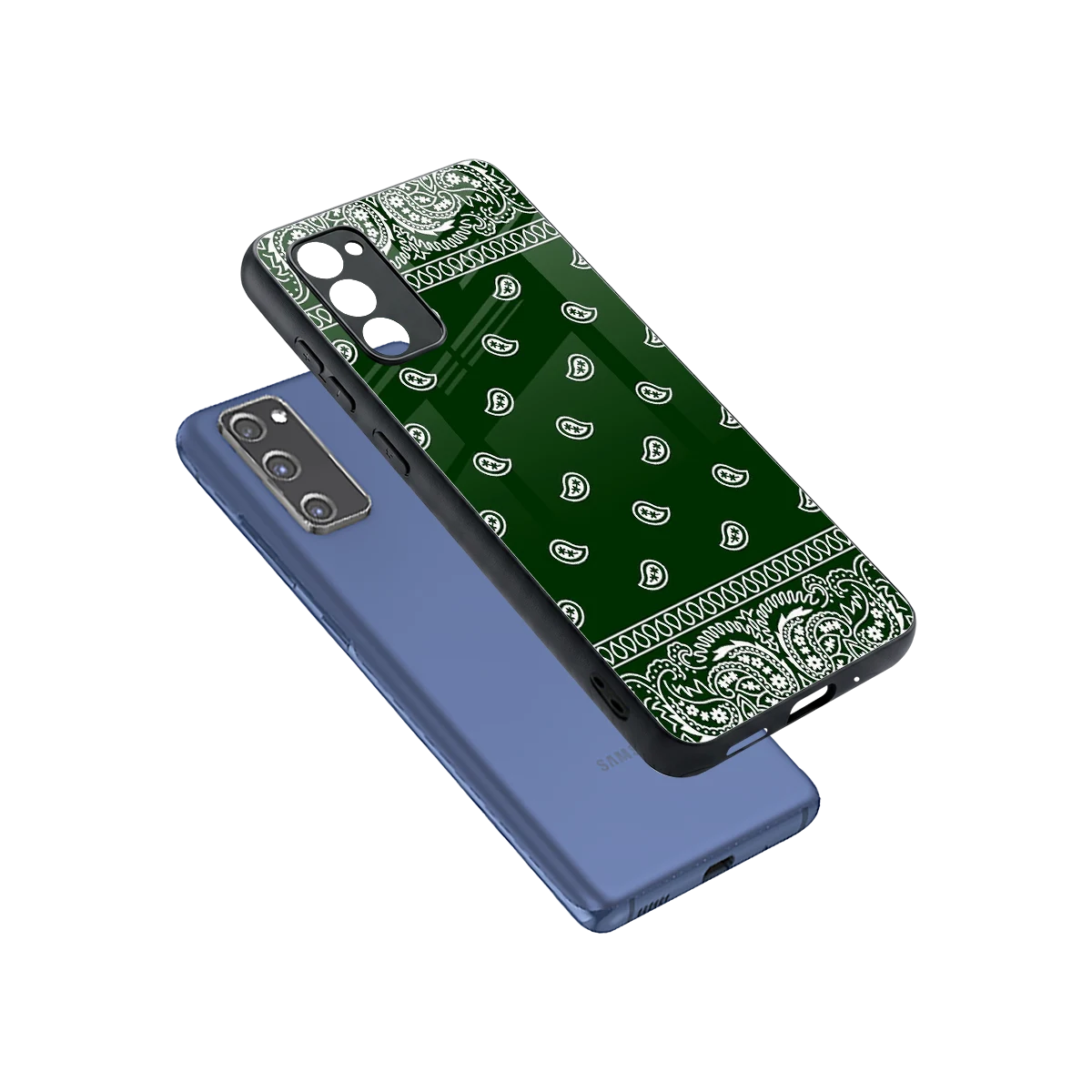 Paisley Green sleek samsung galaxy s20 fe cover with tempered glass back and TPU edges