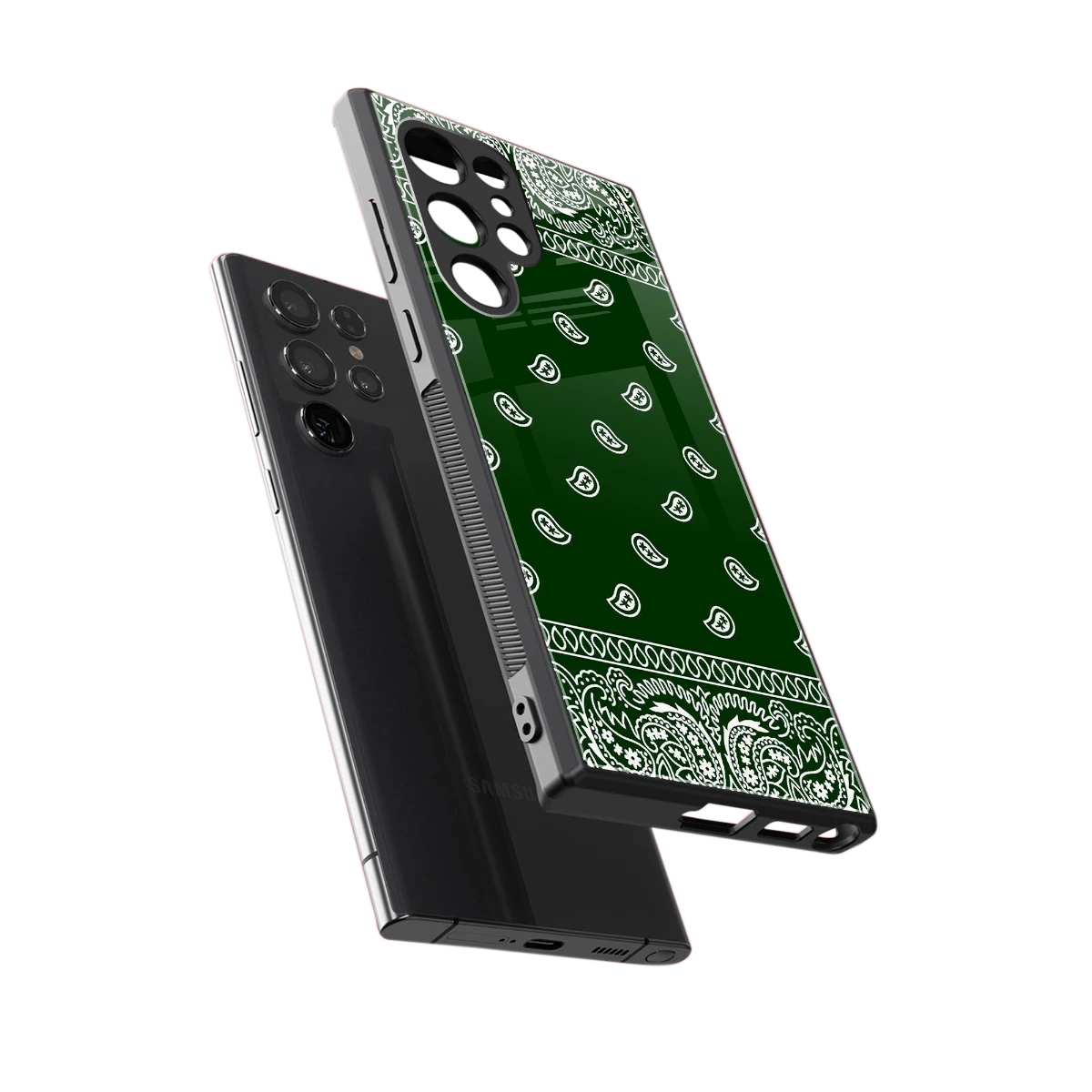 Paisley Green sleek samsung galaxy s24 ultra cover with tempered glass back and TPU edges