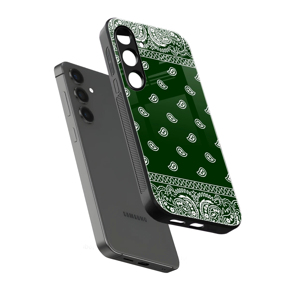 Paisley Green sleek samsung galaxy s24 cover with tempered glass back and TPU edges