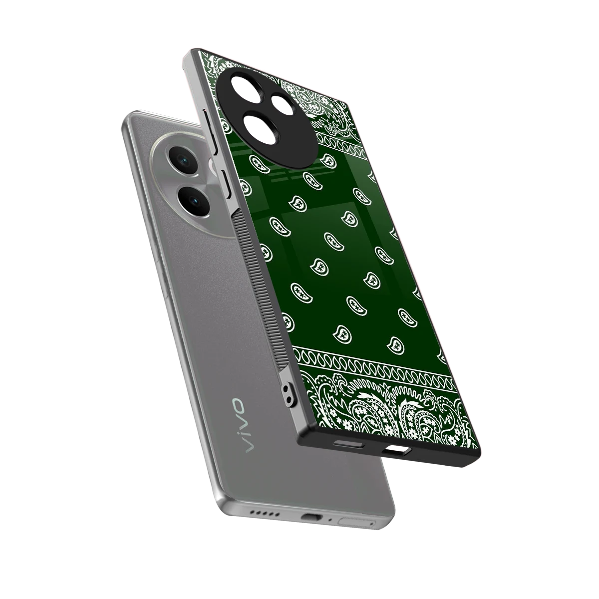 Paisley Green sleek vivo v30e cover with tempered glass back and TPU edges