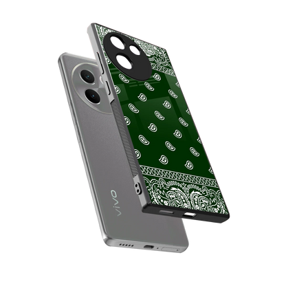 Paisley Green sleek vivo v30e cover with tempered glass back and TPU edges