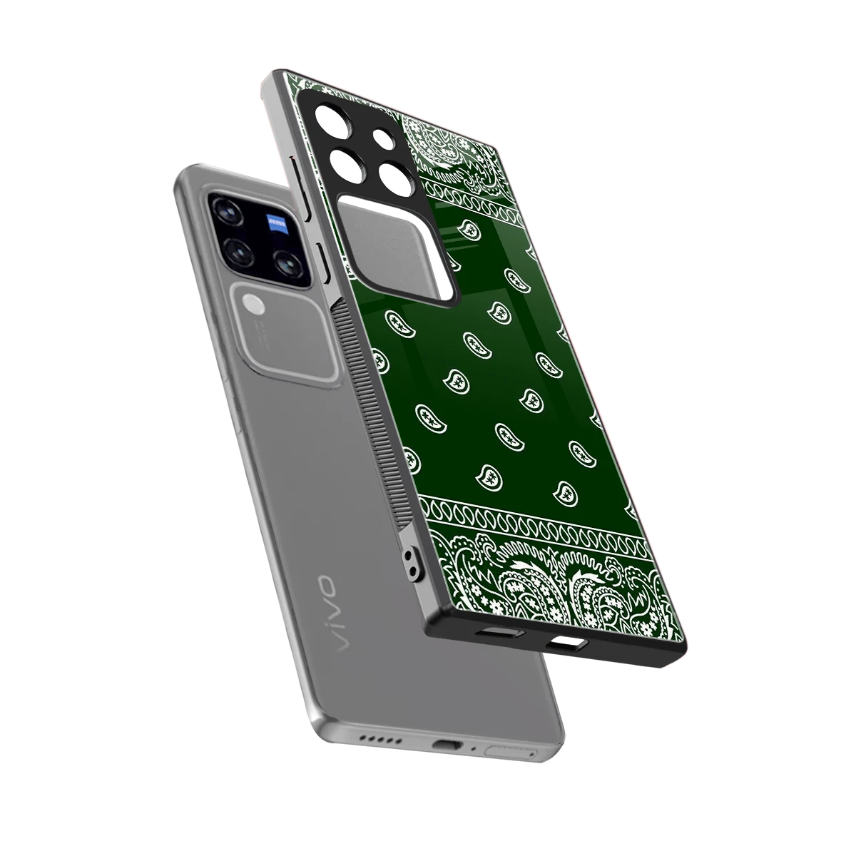 Paisley Green sleekvivo v30 pro cover with tempered glass back and TPU edges