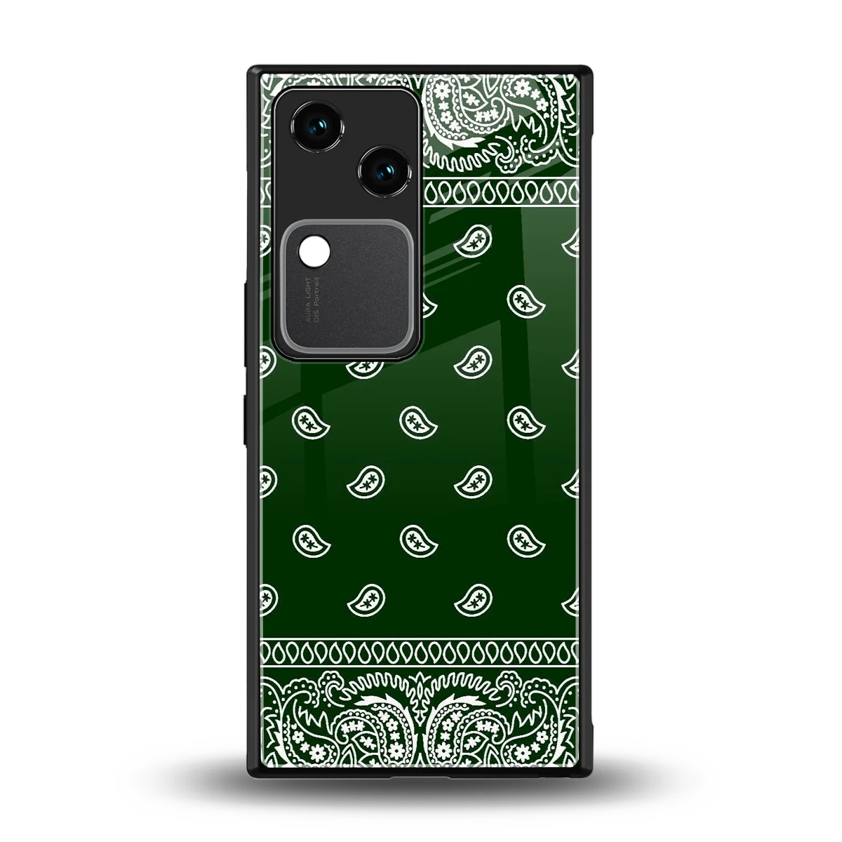 Paisley Green back phone cover | glass case for vivo v30