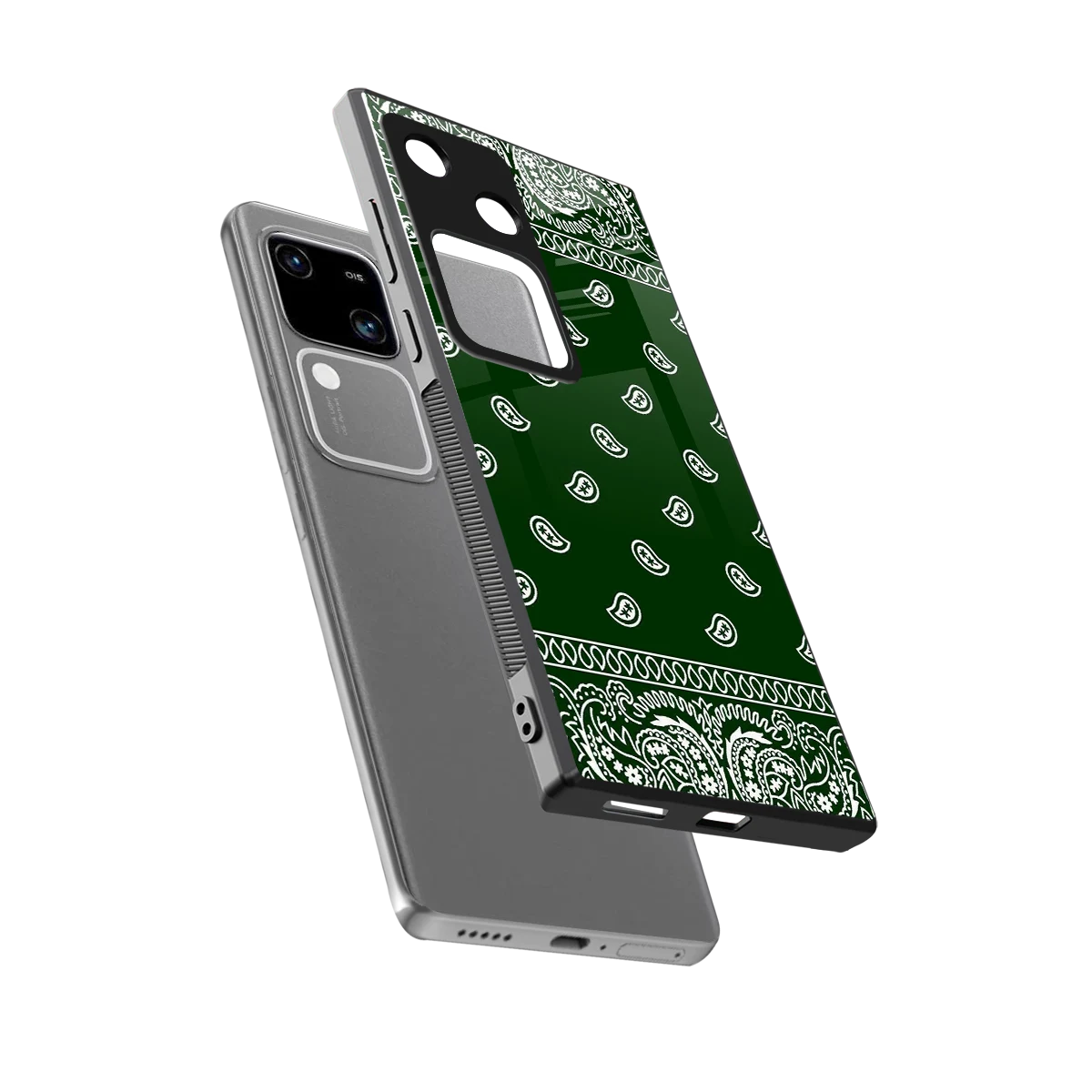 Paisley Green sleek vivo v30 cover with tempered glass back and TPU edges