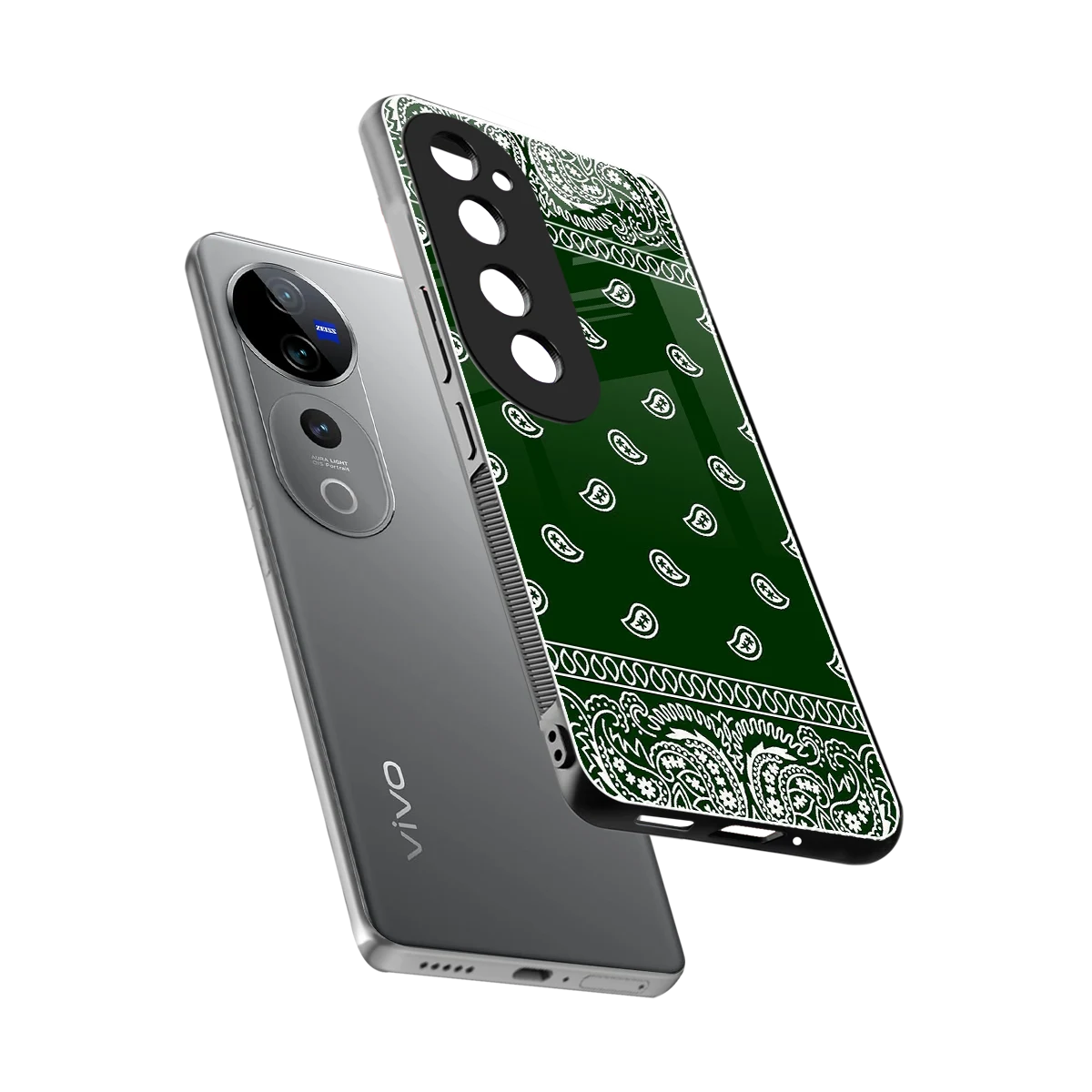 Paisley Green sleek vivo v40 pro cover with tempered glass back and TPU edges