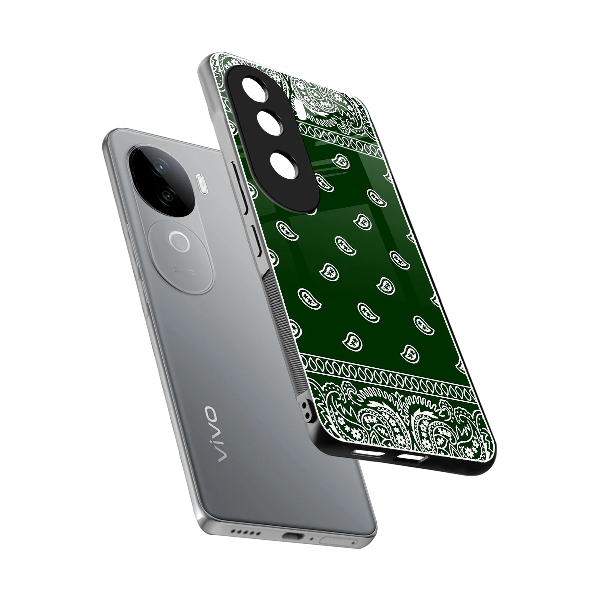 Paisley Green sleek vivo v40e cover with tempered glass back and TPU edges