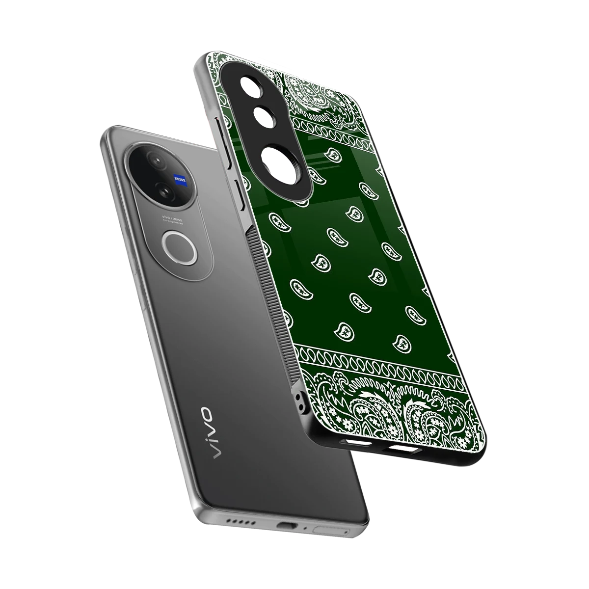 Paisley Green sleek vivo v50 cover with tempered glass back and TPU edges