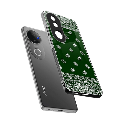 Paisley Green sleek vivo v50 cover with tempered glass back and TPU edges