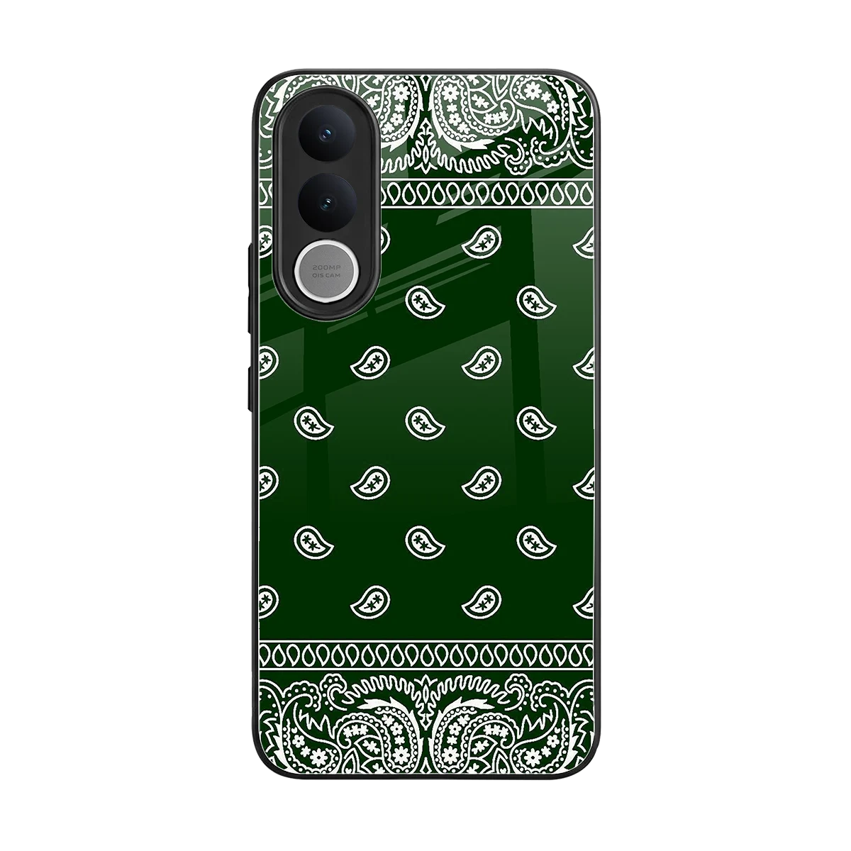 Paisley Green back phone cover | glass case for vivo v70 fe