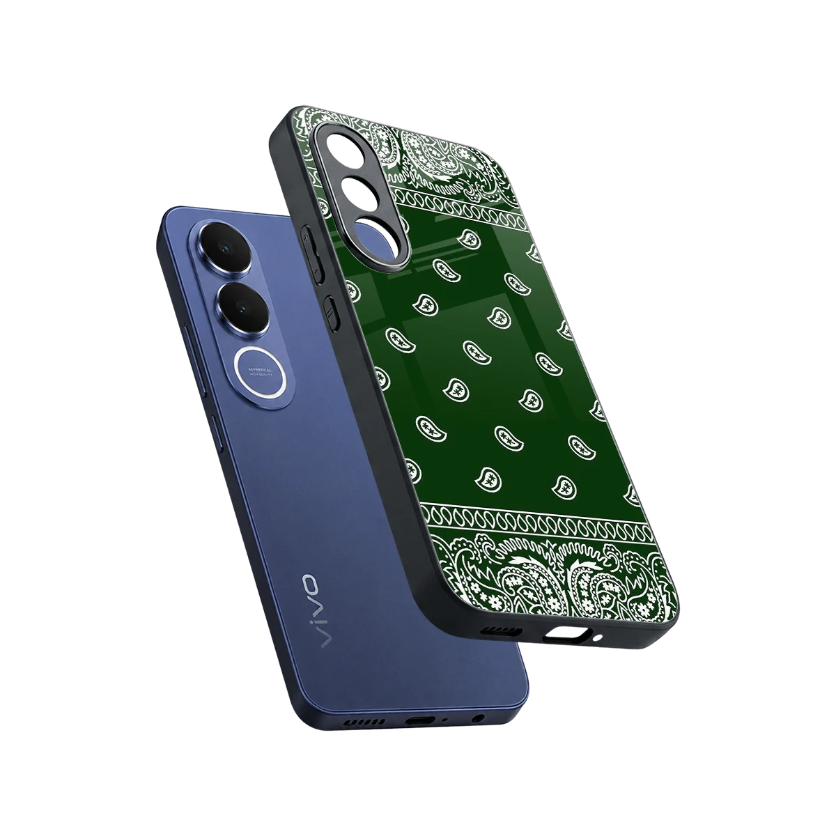 Paisley Green sleek vivo v70 fe cover with tempered glass back and TPU edges