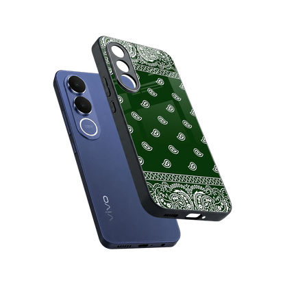 Paisley Green sleek vivo v70 fe cover with tempered glass back and TPU edges