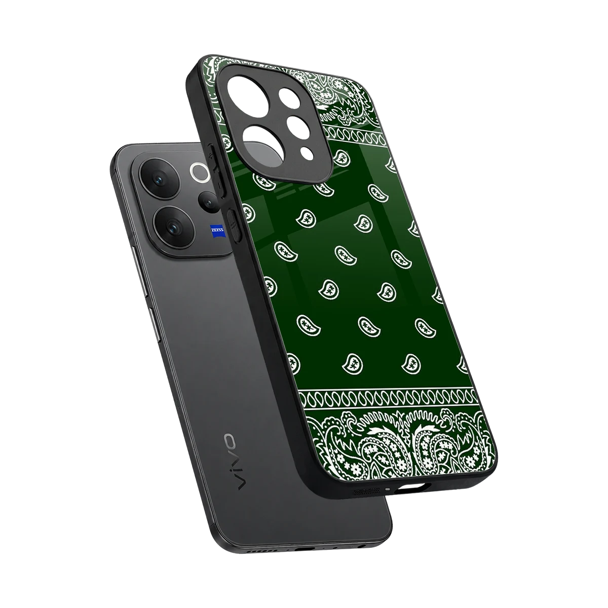 Paisley Green sleek vivo v70 cover with tempered glass back and TPU edges