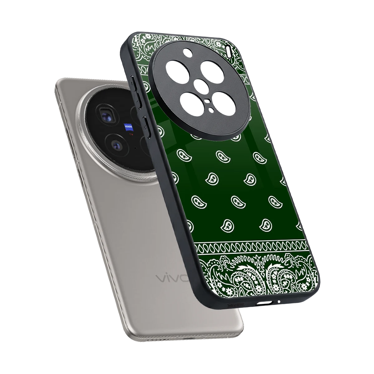 Paisley Green sleek vivo x200 pro cover with tempered glass back and TPU edges