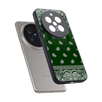 Paisley Green sleek vivo x200 pro cover with tempered glass back and TPU edges
