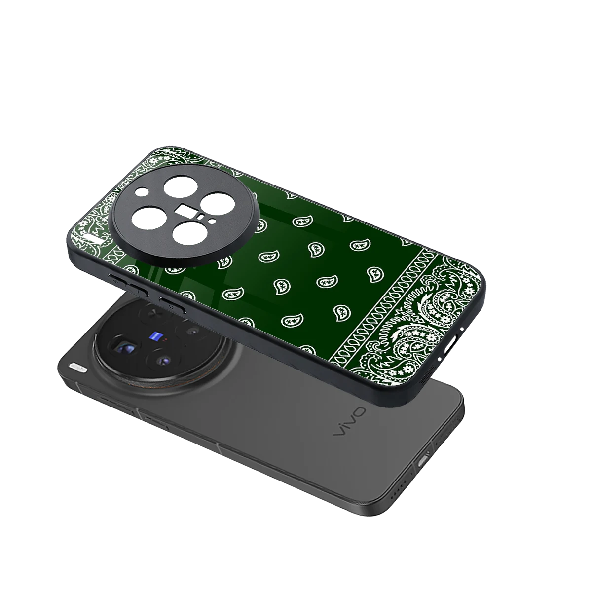 Paisley Green sleek vivo x300 pro cover with tempered glass back and TPU edges