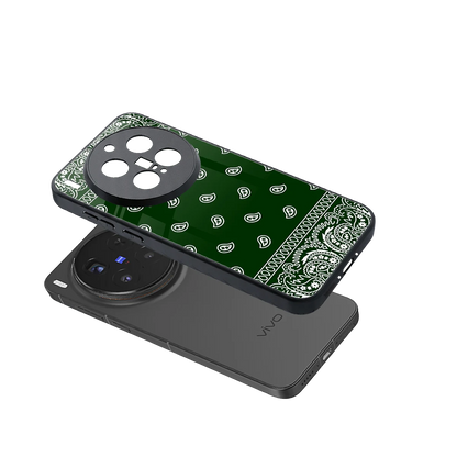 Paisley Green sleek vivo x300 pro cover with tempered glass back and TPU edges