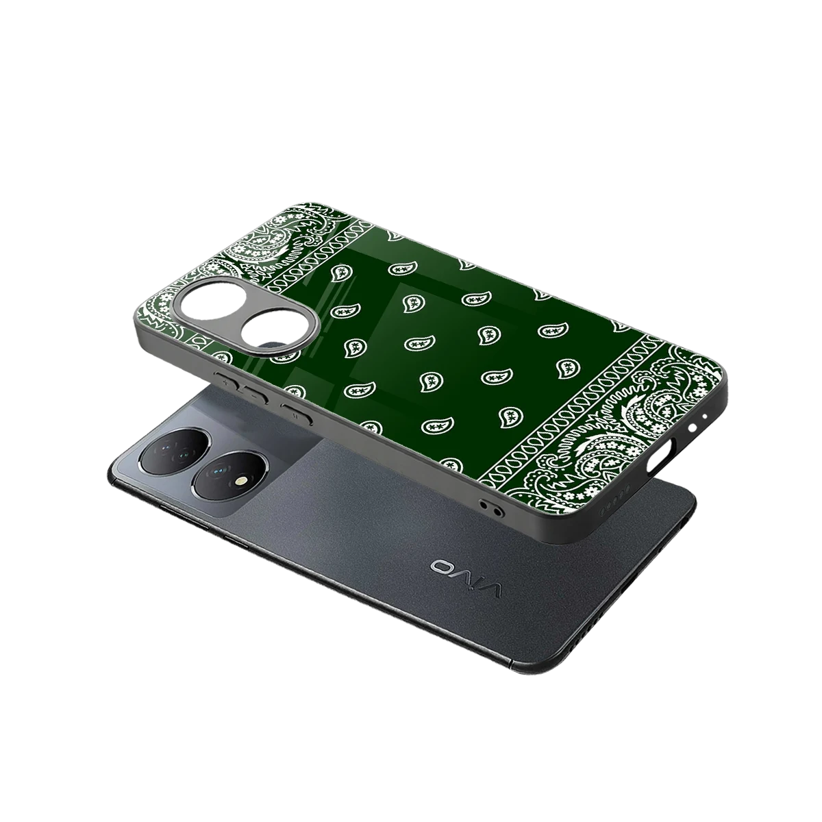 Paisley Green sleek Vivo-y100 cover with tempered glass back and TPU edges