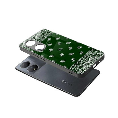 Paisley Green sleek Vivo-y100 cover with tempered glass back and TPU edges