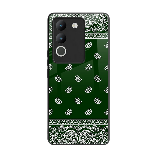Paisley Green back phone cover | glass case for vivo y200 5g