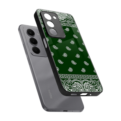 Paisley Green sleek redmi 15 5g cover with tempered glass back and TPU edges