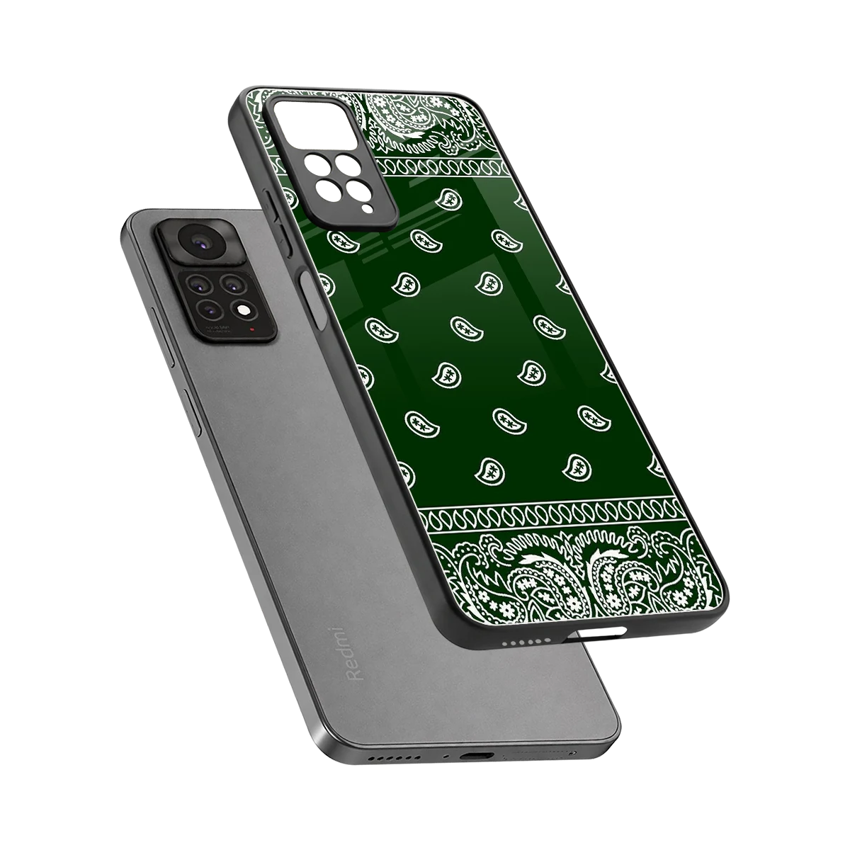 Paisley Green sleek redmi note 11 pro cover with tempered glass back and TPU edges