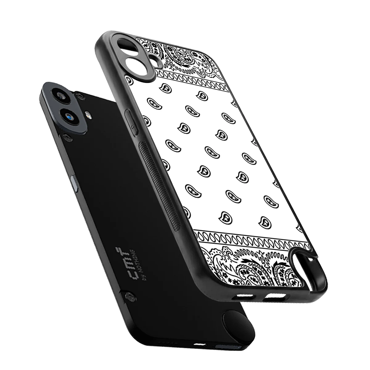 Paisley White sleek cmf nothing phone 1 cover with tempered glass back and TPU edges