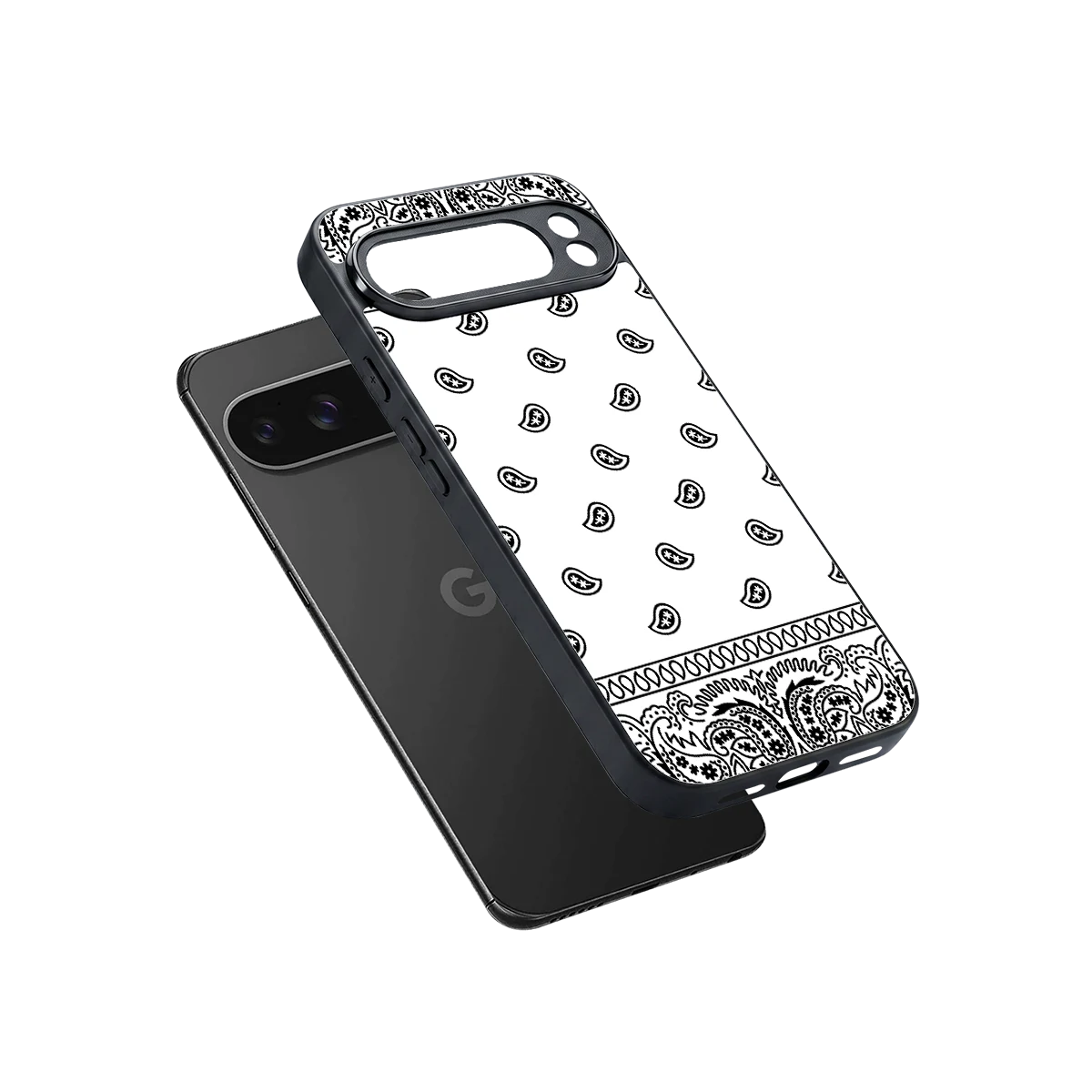Paisley White sleek google pixel 10 pro xl cover with tempered glass back and TPU edges