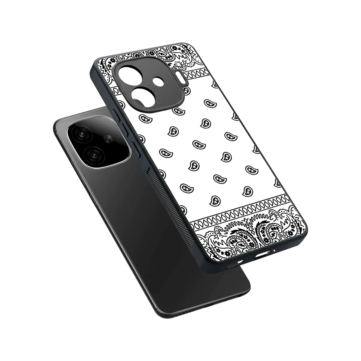 Paisley White sleek iqoo neo 10r 5g cover with tempered glass back and TPU edges