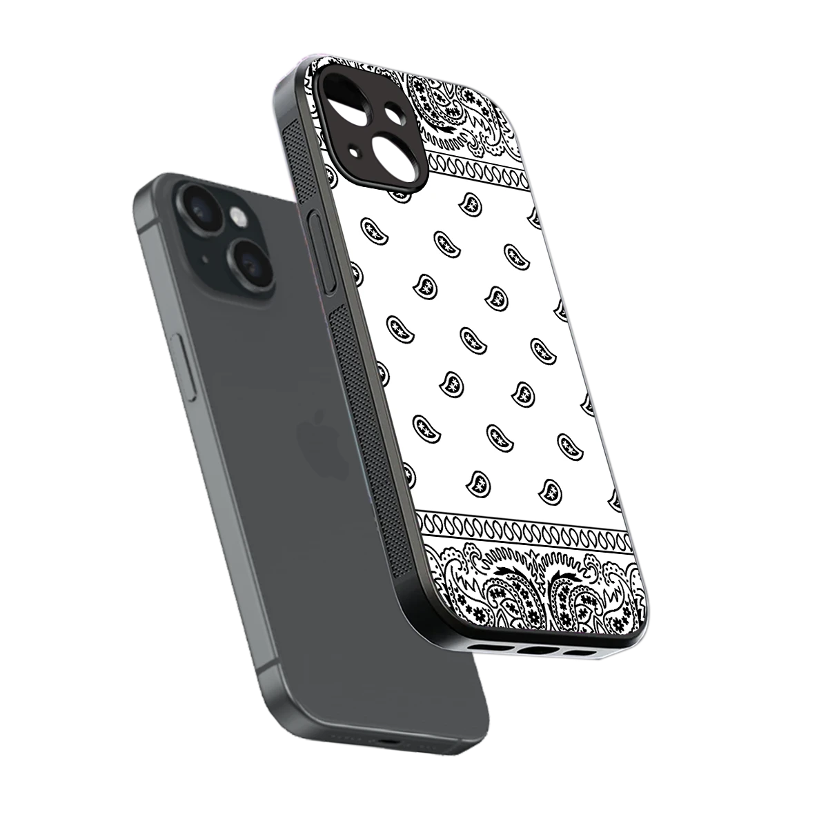 Paisley White sleek iphone 13 cover with tempered glass back and TPU edges
