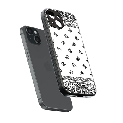 Paisley White sleek iphone 13 cover with tempered glass back and TPU edges