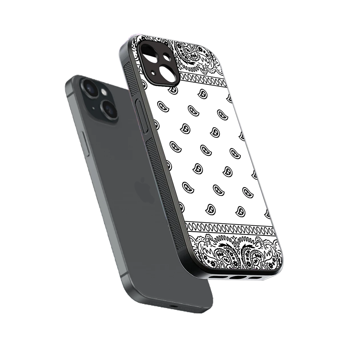 Paisley White sleek iphone 14 plus cover with tempered glass back and TPU edges