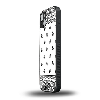 Paisley White iphone 14 plus mobile cover | shockproof glass phone case