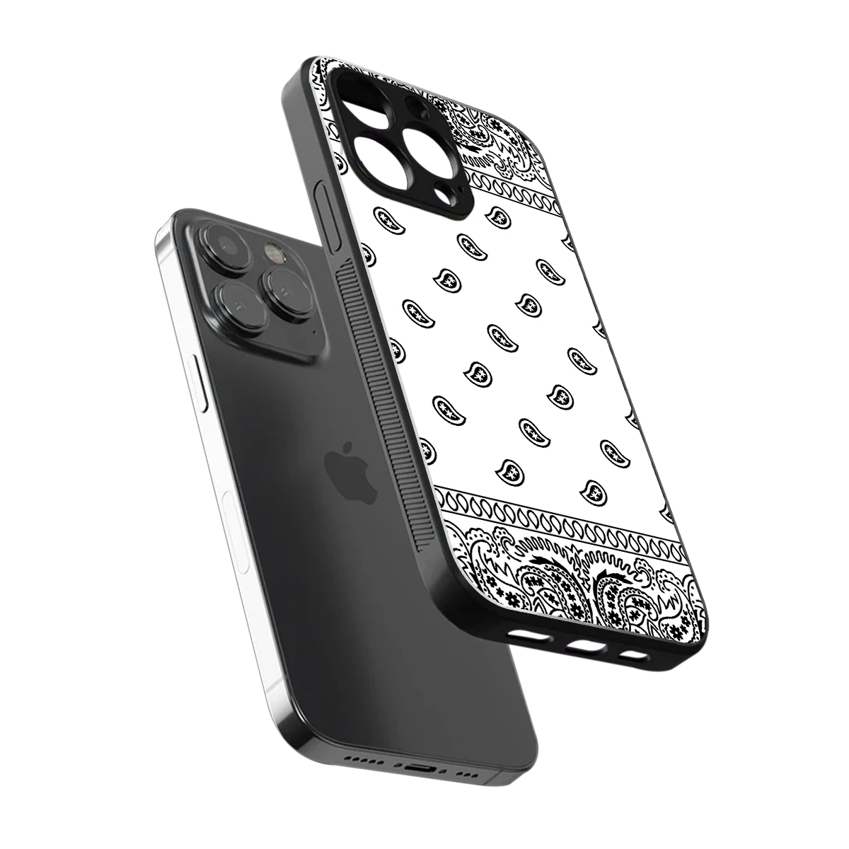 Paisley White sleek iphone 15 pro max cover with tempered glass back and TPU edges