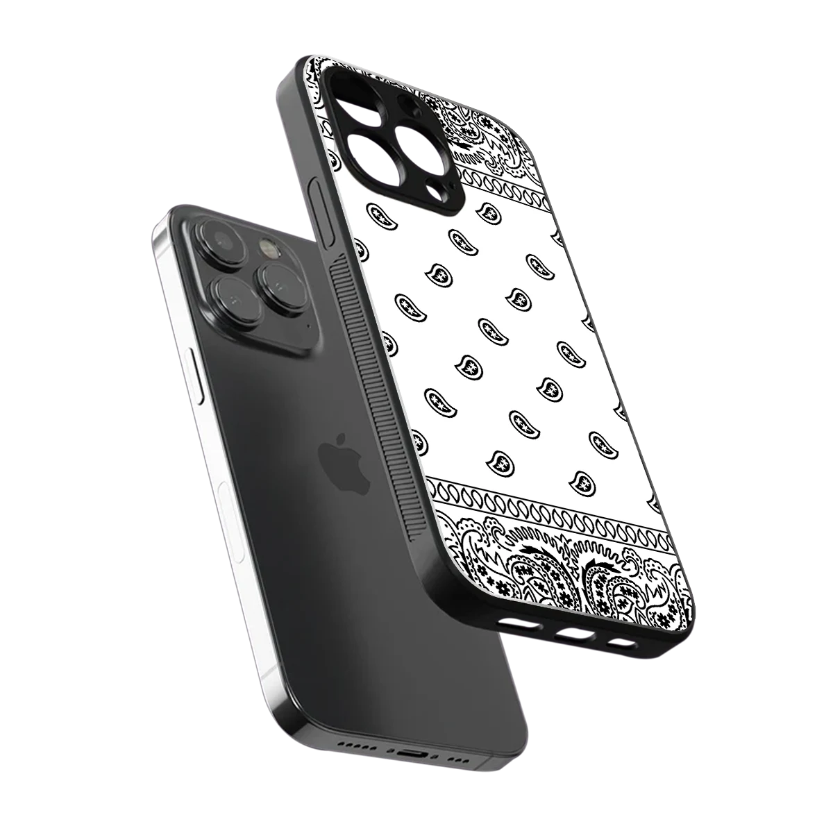 Paisley White sleek iphone 16 pro max cover with tempered glass back and TPU edges